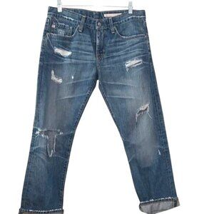AG Adriano Goldschmied Womens Distressed Boyfriend Jeans Size 28R Blue Denim Rol